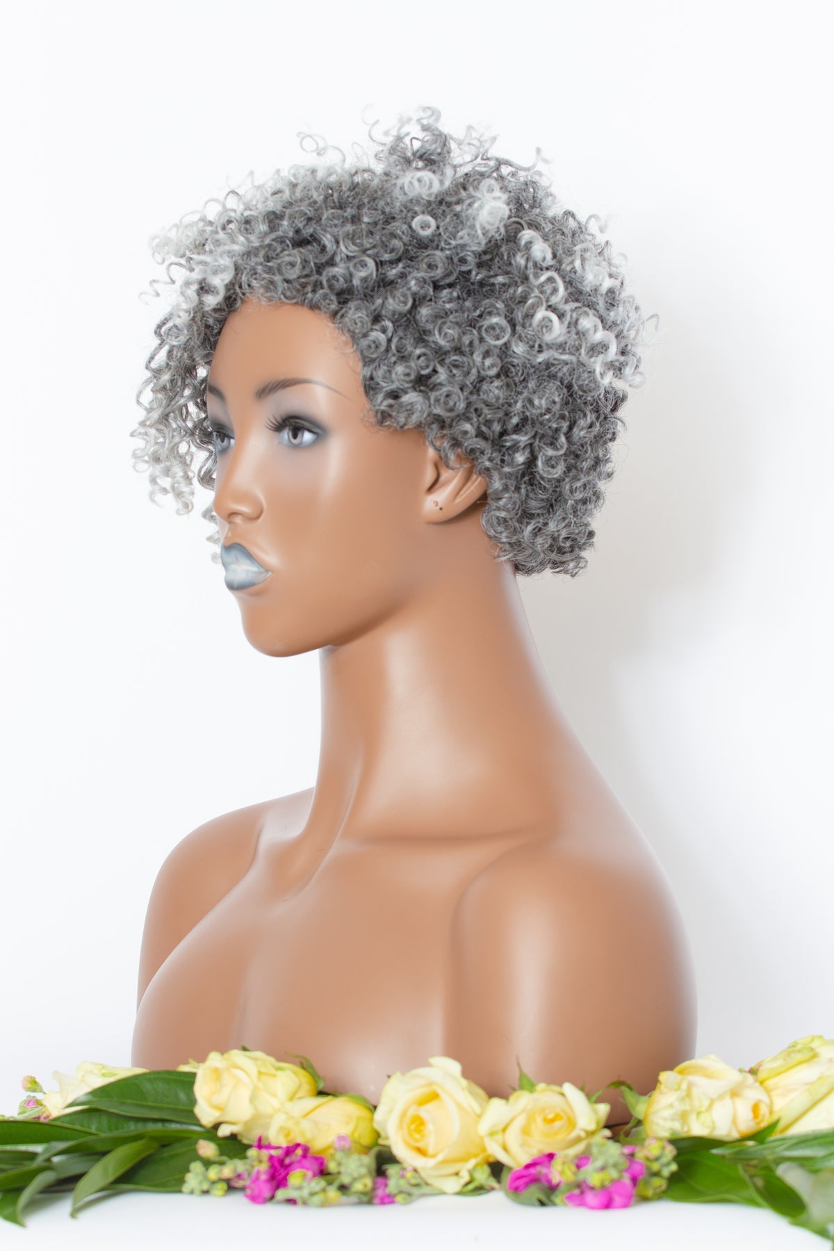 Coils to Locs Thea wig, salt & pepper, side view.